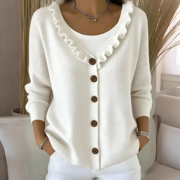 Women’s Frill Neck Button Knit Cardigan