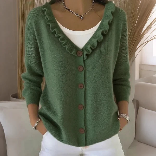 Women’s Frill Neck Button Knit Cardigan
