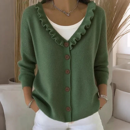 Women’s Frill Neck Button Knit Cardigan