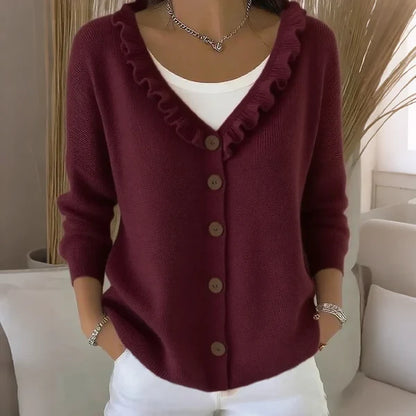 Women’s Frill Neck Button Knit Cardigan