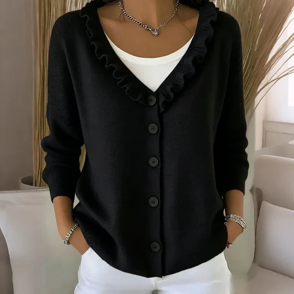 Women’s Frill Neck Button Knit Cardigan