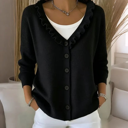 Women’s Frill Neck Button Knit Cardigan