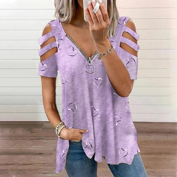 Women’s Cold-Shoulder Heart Print Top