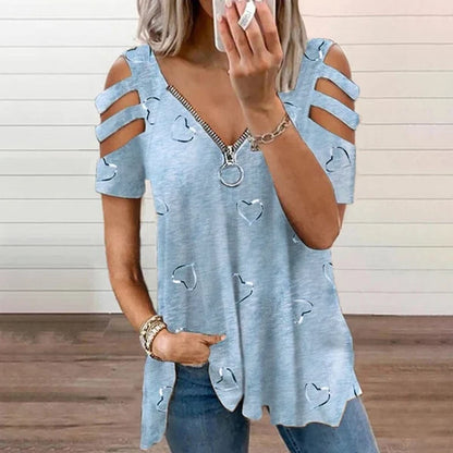 Women’s Cold-Shoulder Heart Print Top