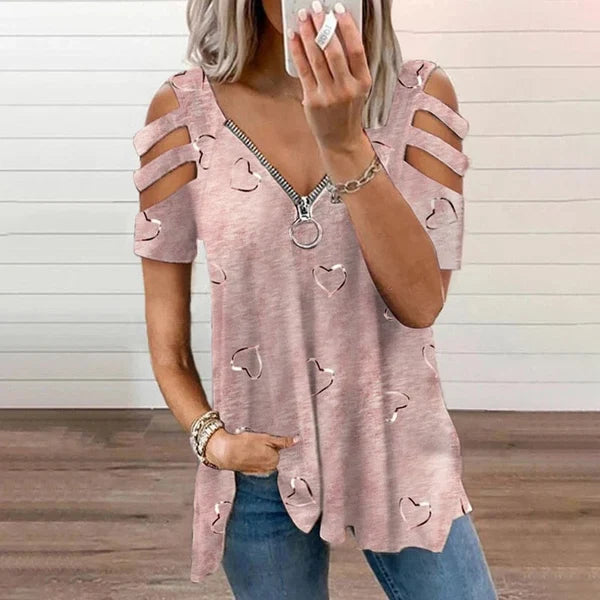 Women’s Cold-Shoulder Heart Print Top