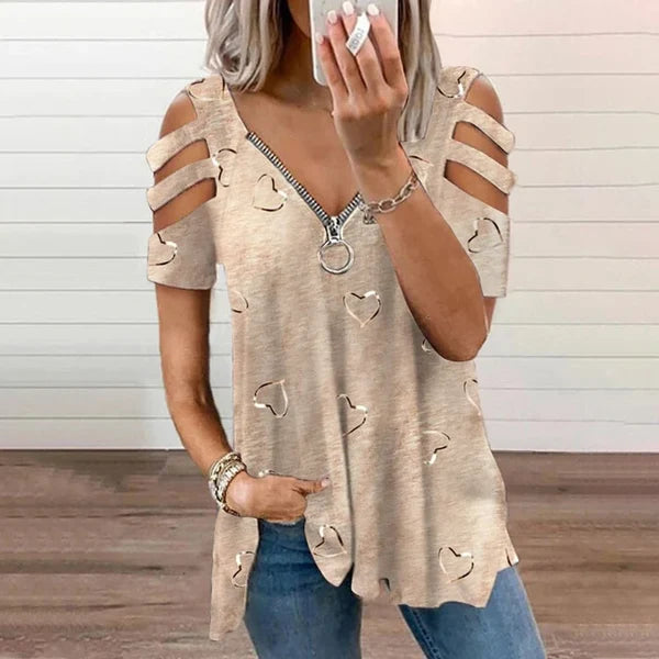 Women’s Cold-Shoulder Heart Print Top