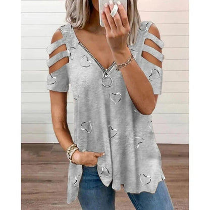 Women’s Cold-Shoulder Heart Print Top