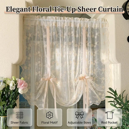 Floral Embroidered Tie-Up Sheer Curtain