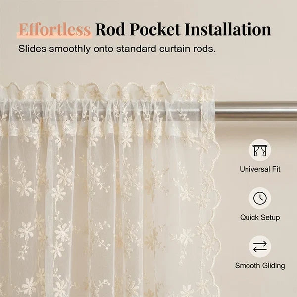 Floral Embroidered Tie-Up Sheer Curtain