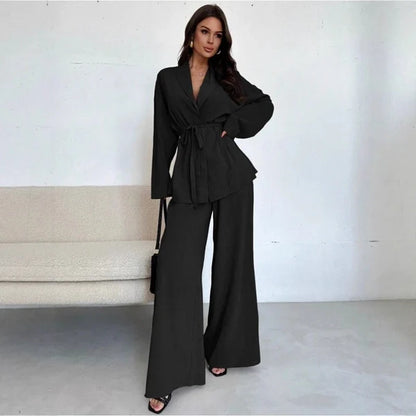 Women’s V-Neck Wide-Leg Two-Piece Set