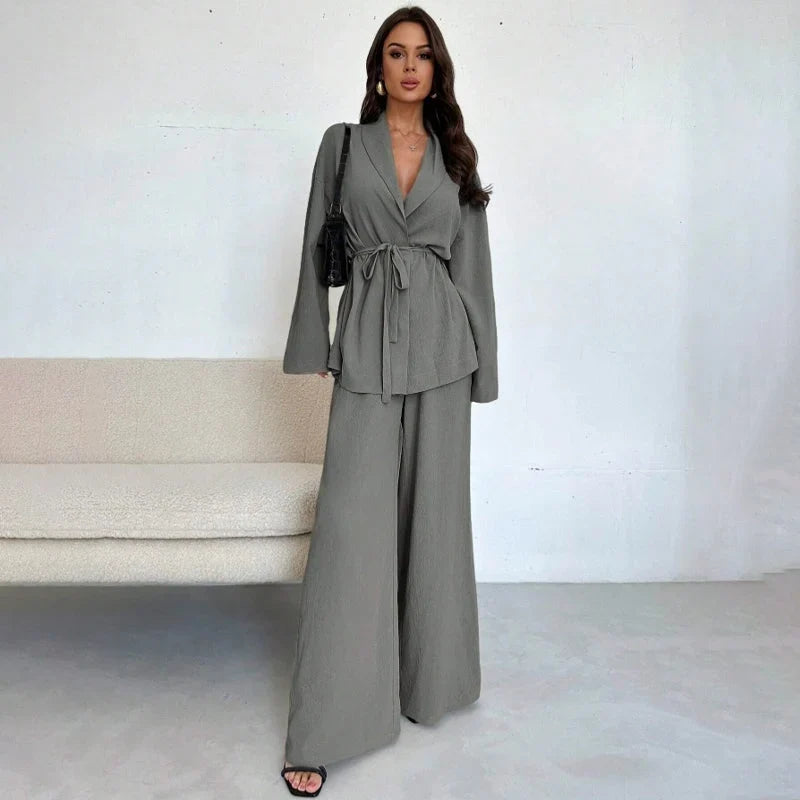 Women’s V-Neck Wide-Leg Two-Piece Set