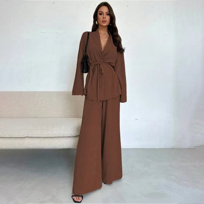 Women’s V-Neck Wide-Leg Two-Piece Set