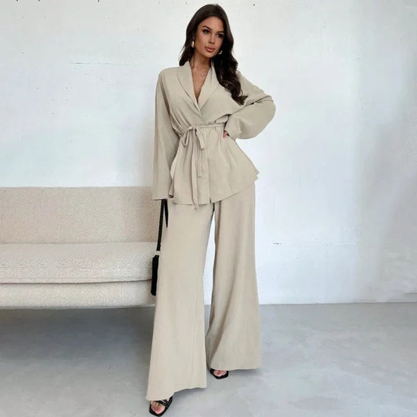Women’s V-Neck Wide-Leg Two-Piece Set