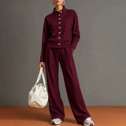 Women’s Button-Front Jacket and Wide-Leg Pants Set