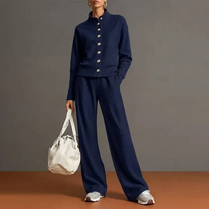 Women’s Button-Front Jacket and Wide-Leg Pants Set