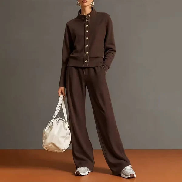 Women’s Button-Front Jacket and Wide-Leg Pants Set