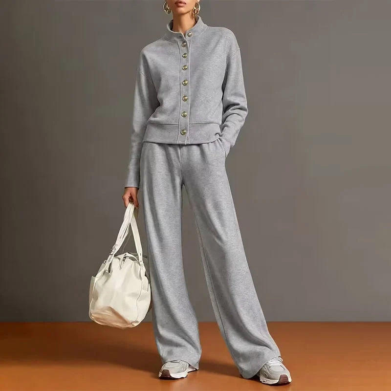 Women’s Button-Front Jacket and Wide-Leg Pants Set