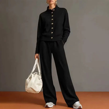 Women’s Button-Front Jacket and Wide-Leg Pants Set