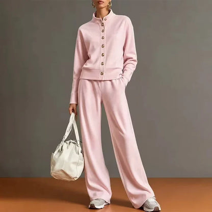 Women’s Button-Front Jacket and Wide-Leg Pants Set