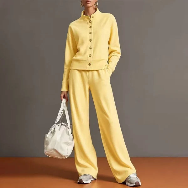 Women’s Button-Front Jacket and Wide-Leg Pants Set