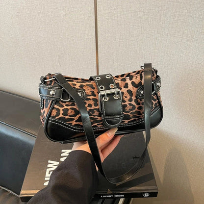 Women's Leopard Print Rivet Shoulder Bag