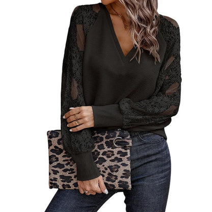 Women's V-Neck Lace-Detail Sweater