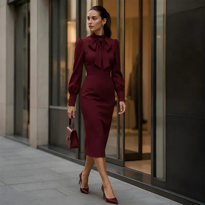 Women’s Bow Neck Fitted Pencil Dress