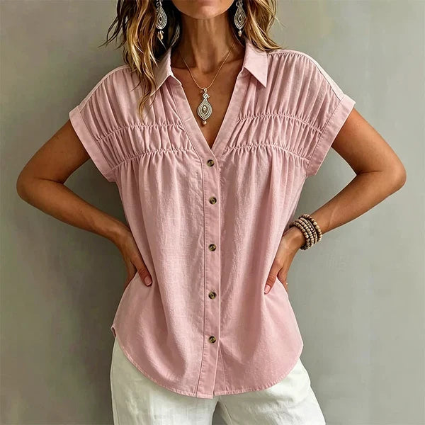 Women’s Pleated Button-Front Top