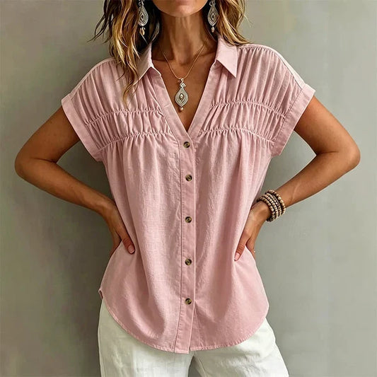 Women’s Pleated Button-Front Top
