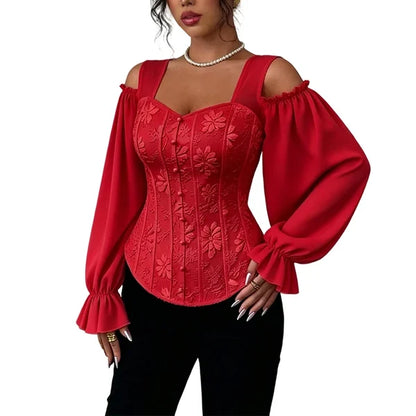 Women's Floral Jacquard Cold Shoulder Top