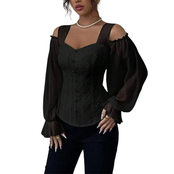 Women's Floral Jacquard Cold Shoulder Top