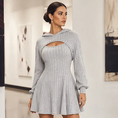 Women's Ribbed Knit Cutout Hooded Dress