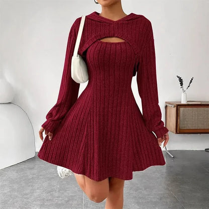 Women's Ribbed Knit Cutout Hooded Dress
