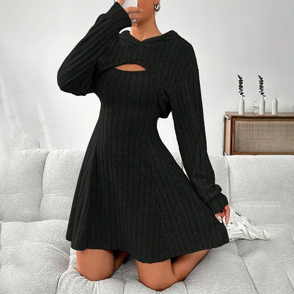 Women's Ribbed Knit Cutout Hooded Dress