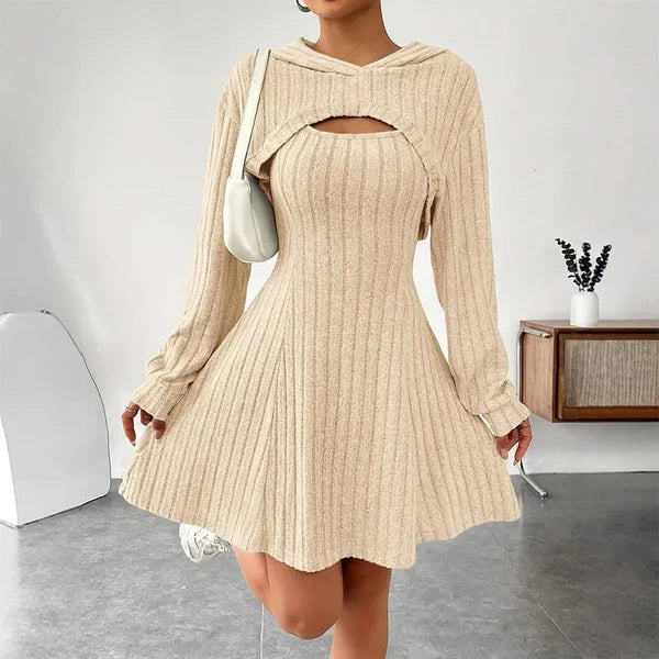 Women's Ribbed Knit Cutout Hooded Dress