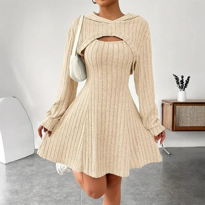 Women's Ribbed Knit Cutout Hooded Dress