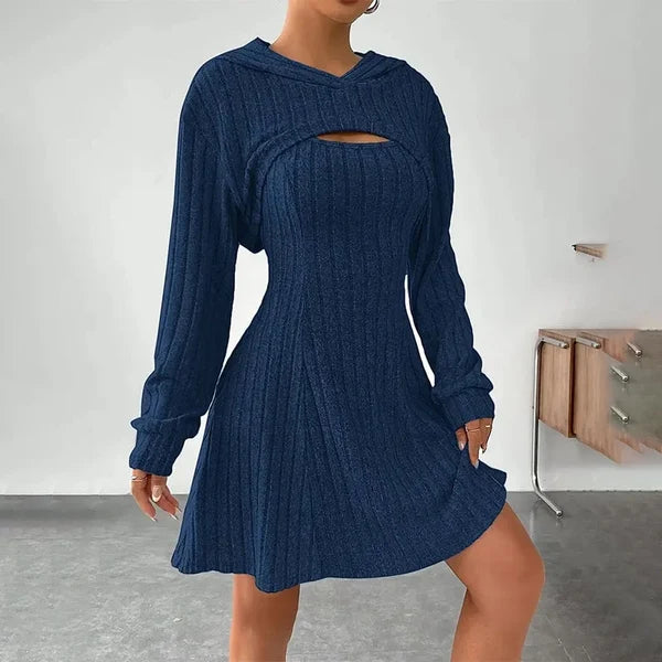 Women's Ribbed Knit Cutout Hooded Dress