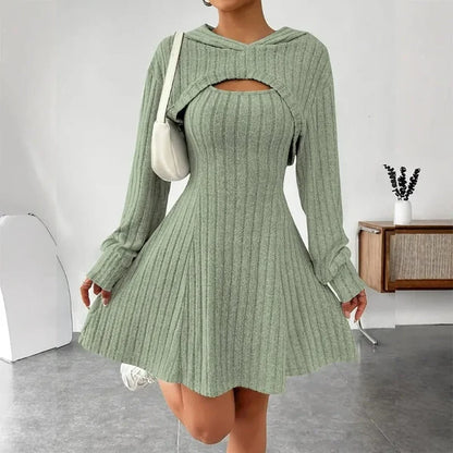 Women's Ribbed Knit Cutout Hooded Dress