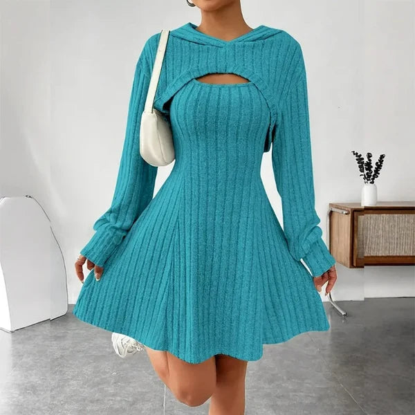 Women's Ribbed Knit Cutout Hooded Dress