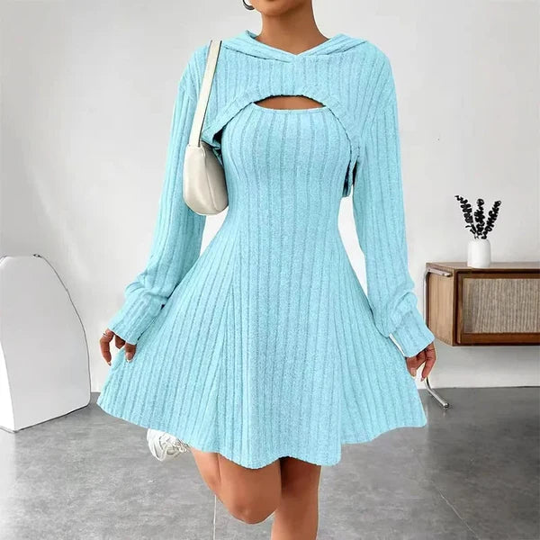 Women's Ribbed Knit Cutout Hooded Dress