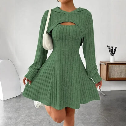 Women's Ribbed Knit Cutout Hooded Dress