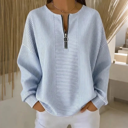 Women’s Striped Zip-Neck Top