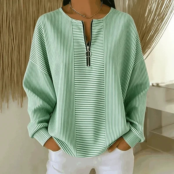 Women’s Striped Zip-Neck Top