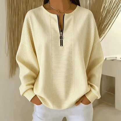 Women’s Striped Zip-Neck Top