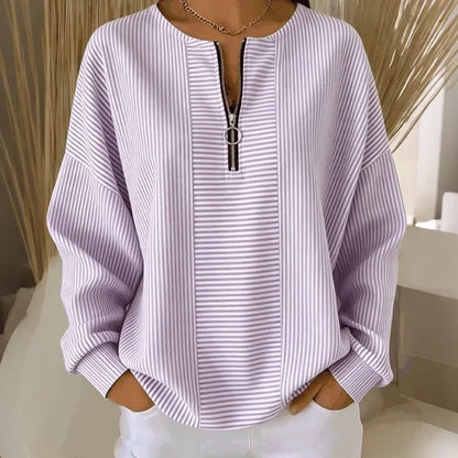 Women’s Striped Zip-Neck Top