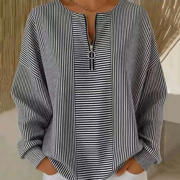 Women’s Striped Zip-Neck Top