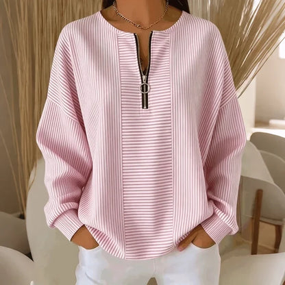 Women’s Striped Zip-Neck Top