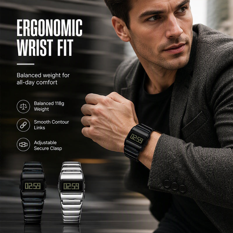 Digital Watch with Metal Link Band
