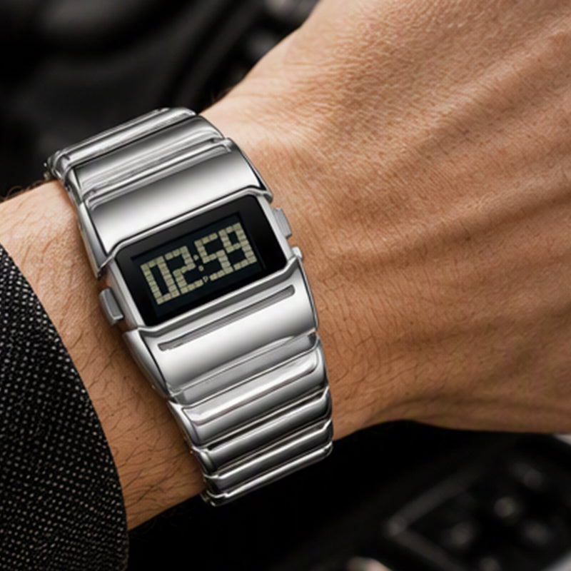 Digital Watch with Metal Link Band