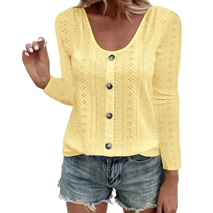 Women's Pointelle Button Detail Top